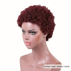Women Short Curly Afro Hair Wig Synthetic Burgundy