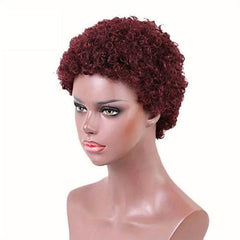 Women Short Curly Afro Hair Wig Synthetic Burgundy