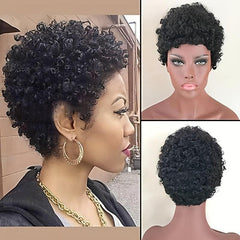 Women Short Curly Afro Hair Wig Synthetic Burgundy