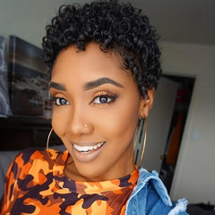 Women Short Curly Afro Hair Wig Synthetic Burgundy