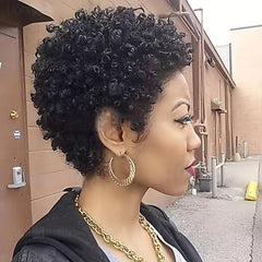 Women Short Curly Afro Hair Wig Synthetic Burgundy