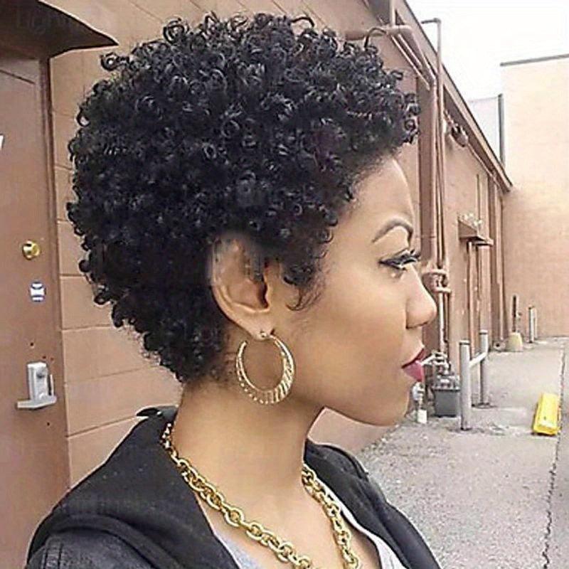 Women Short Curly Afro Hair Wig Synthetic Burgundy