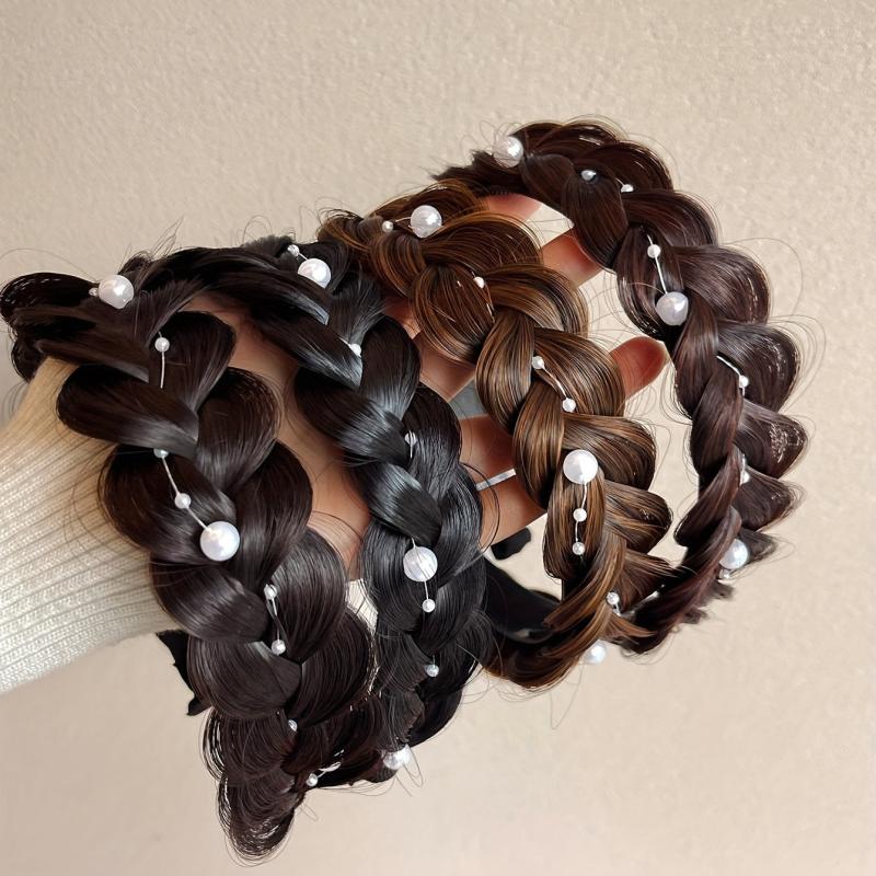 Braided Headband with Pearl Adornment for Daily Use