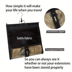Satin Hair Extension Storage Bag & Hanger - Travel Friendly