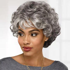Short Curly Blonde Grey Wigs Natural Synthetic Hair Replacement