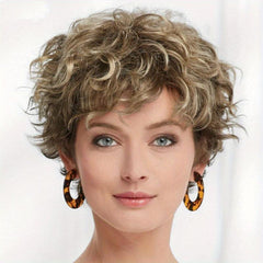 Short Curly Blonde Grey Wigs Natural Synthetic Hair Replacement