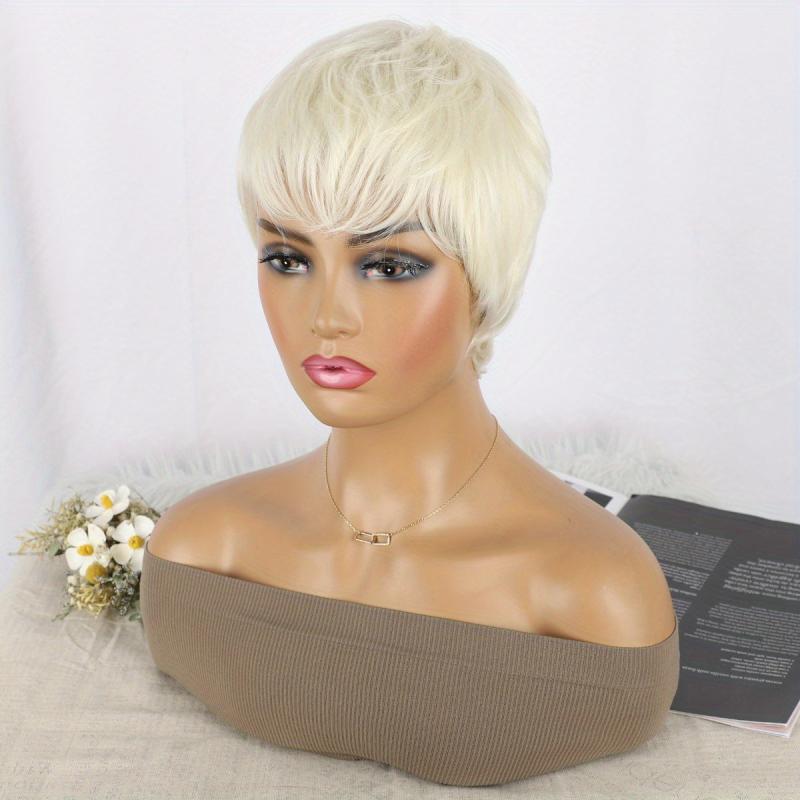 10 16 Cm Red Short Pixie Cut Wigs With Bangs Synthetic Rose Net Hair Wigs