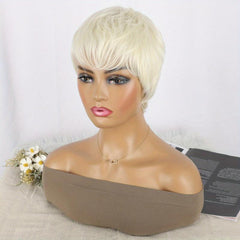 10 16 Cm Red Short Pixie Cut Wigs With Bangs Synthetic Rose Net Hair Wigs