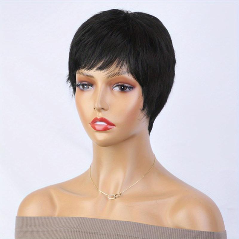10 16 Cm Red Short Pixie Cut Wigs With Bangs Synthetic Rose Net Hair Wigs