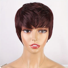 10 16 Cm Red Short Pixie Cut Wigs With Bangs Synthetic Rose Net Hair Wigs
