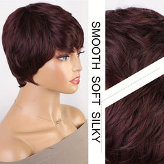 10 16 Cm Red Short Pixie Cut Wigs With Bangs Synthetic Rose Net Hair Wigs