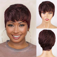 10 16 Cm Red Short Pixie Cut Wigs With Bangs Synthetic Rose Net Hair Wigs