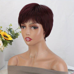 10 16 Cm Red Short Pixie Cut Wigs With Bangs Synthetic Rose Net Hair Wigs
