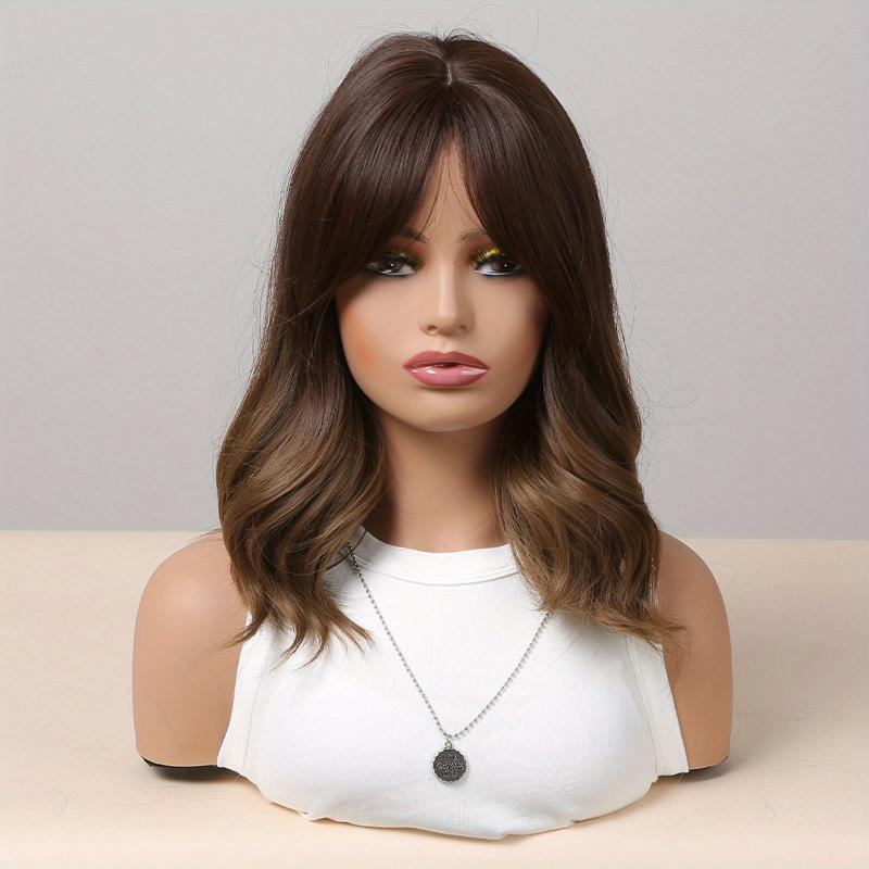 Long Wavy Curly Hair Wigs With Bangs 35 56 Cm Synthetic Fiber for Women Girls