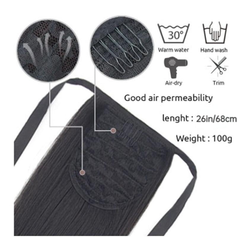 66 cm Long Straight Ponytail Extensions with Ties Synthetic Wrap Around Ponytail