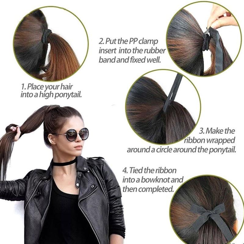 66 cm Long Straight Ponytail Extensions with Ties Synthetic Wrap Around Ponytail