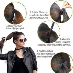 66 cm Long Straight Ponytail Extensions with Ties Synthetic Wrap Around Ponytail