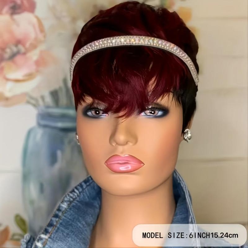 15 24 Cm Pixie Cut Short Human Hair Wigs Natural Layered Straight Bangs