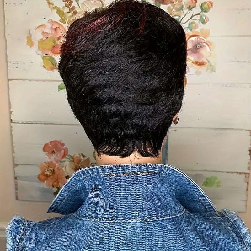 15 24 Cm Pixie Cut Short Human Hair Wigs Natural Layered Straight Bangs