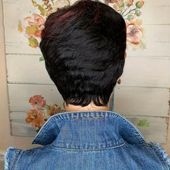 15 24 Cm Pixie Cut Short Human Hair Wigs Natural Layered Straight Bangs