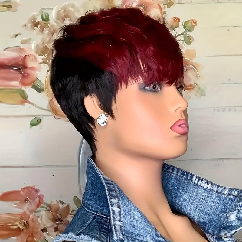 15 24 Cm Pixie Cut Short Human Hair Wigs Natural Layered Straight Bangs