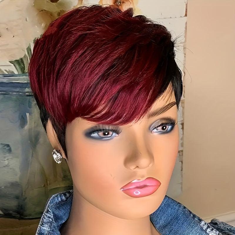15 24 Cm Pixie Cut Short Human Hair Wigs Natural Layered Straight Bangs