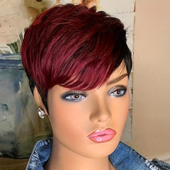 15 24 Cm Pixie Cut Short Human Hair Wigs Natural Layered Straight Bangs