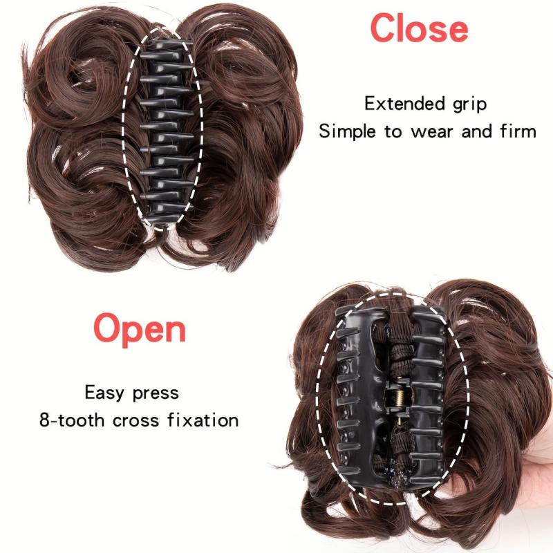 Synthetic Claw Clip In Hair Bun Messy Curly Wavy Chignon Extensions