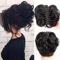 Synthetic Claw Clip In Hair Bun Messy Curly Wavy Chignon Extensions