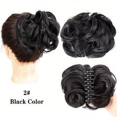 Synthetic Claw Clip In Hair Bun Messy Curly Wavy Chignon Extensions