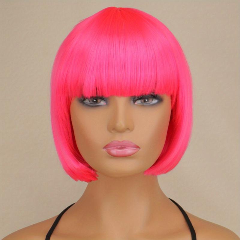 Orange 25cm Straight Bob Short Hair Wigs Synthetic Fluffy Hair Replacement