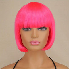 Orange 25cm Straight Bob Short Hair Wigs Synthetic Fluffy Hair Replacement