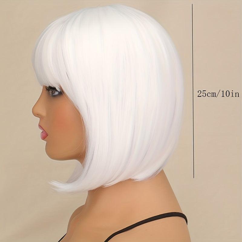 Orange 25cm Straight Bob Short Hair Wigs Synthetic Fluffy Hair Replacement