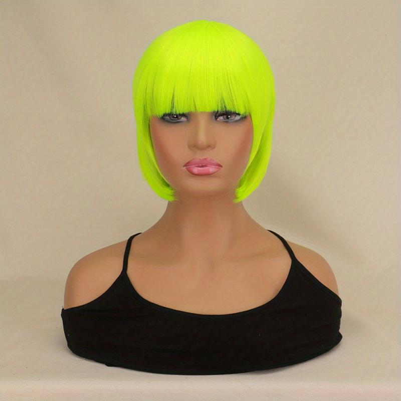 Orange 25cm Straight Bob Short Hair Wigs Synthetic Fluffy Hair Replacement