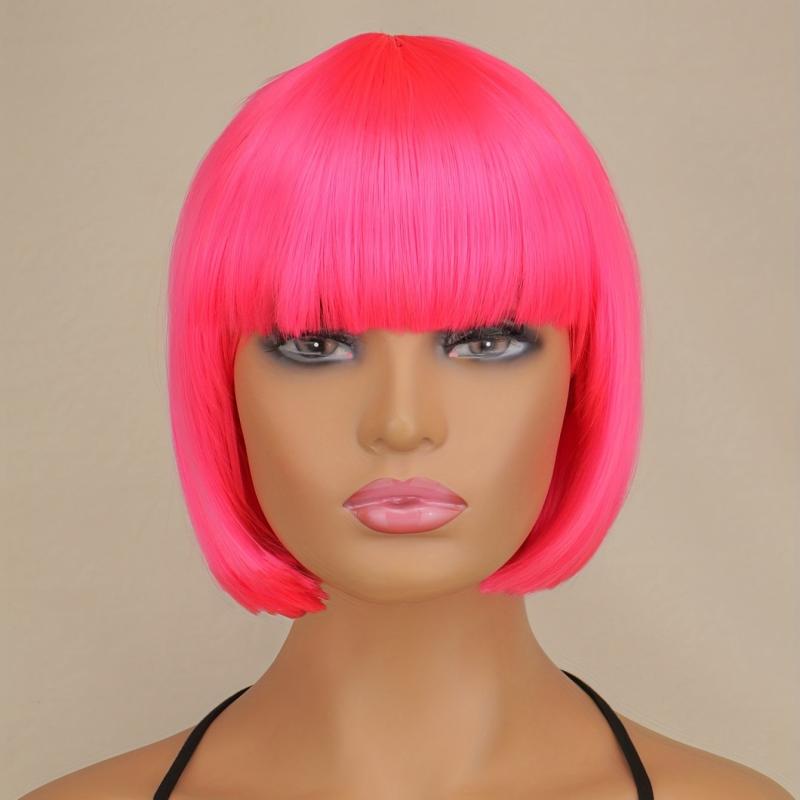 Orange 25cm Straight Bob Short Hair Wigs Synthetic Fluffy Hair Replacement