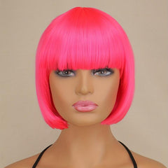 Orange 25cm Straight Bob Short Hair Wigs Synthetic Fluffy Hair Replacement