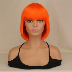 Orange 25cm Straight Bob Short Hair Wigs Synthetic Fluffy Hair Replacement