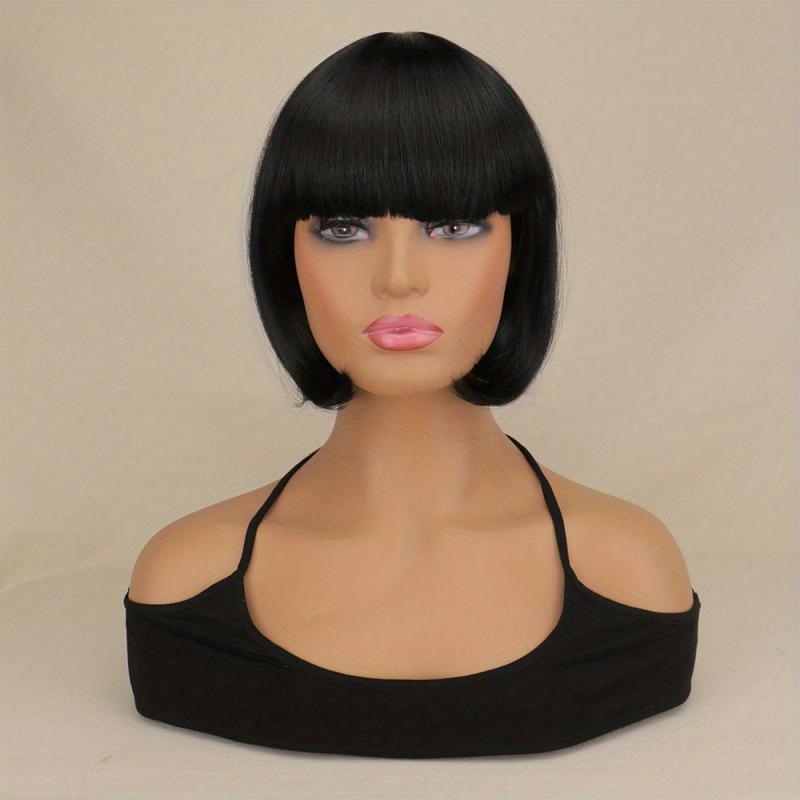 Orange 25cm Straight Bob Short Hair Wigs Synthetic Fluffy Hair Replacement