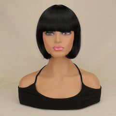 Orange 25cm Straight Bob Short Hair Wigs Synthetic Fluffy Hair Replacement