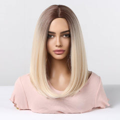 16inch Red Ombre Short Bob Straight Wigs Middle Part