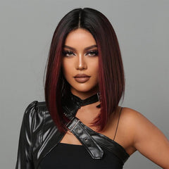 16inch Red Ombre Short Bob Straight Wigs Middle Part