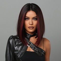 16inch Red Ombre Short Bob Straight Wigs Middle Part