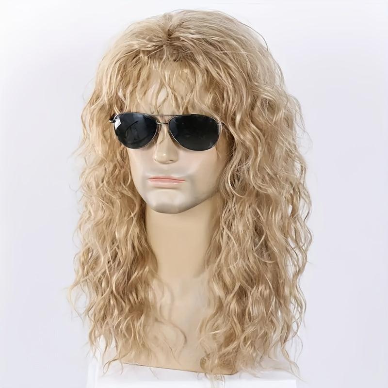 70s 80s Rocker Wig Long Curly Wig For Men Mullet Costume Wig For Party