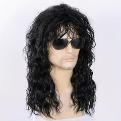 70s 80s Rocker Wig Long Curly Wig For Men Mullet Costume Wig For Party