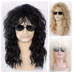 70s 80s Rocker Wig Long Curly Wig For Men Mullet Costume Wig For Party