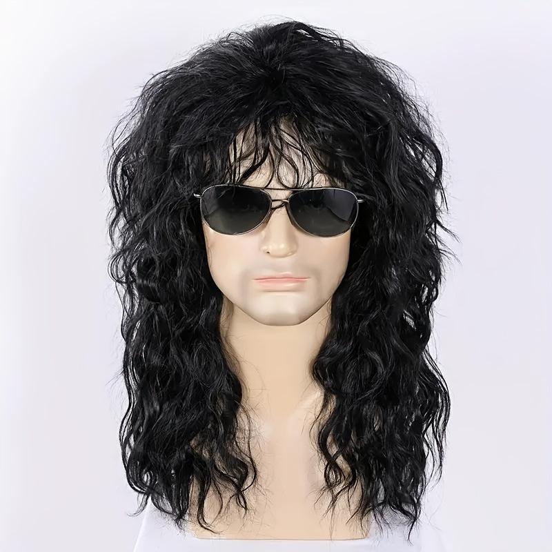 70s 80s Rocker Wig Long Curly Wig For Men Mullet Costume Wig For Party