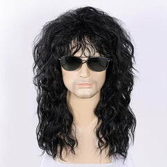 70s 80s Rocker Wig Long Curly Wig For Men Mullet Costume Wig For Party