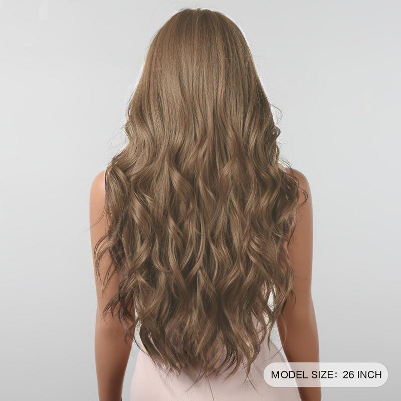 Long Light Brown Wavy Wig With Bangs - Heat Resistant Synthetic Hair