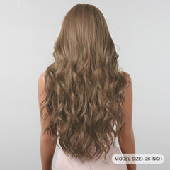 Long Light Brown Wavy Wig With Bangs - Heat Resistant Synthetic Hair