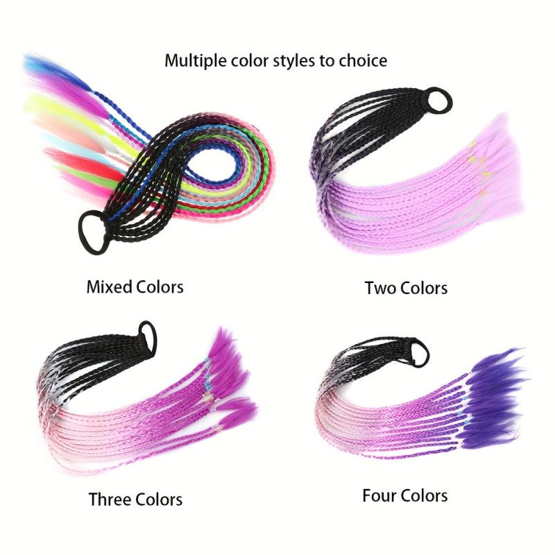 Colored Braids Ponytail Hair Extensions Rainbow Braided Wig